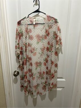 Cacia 1X Sheer Floral Kimono Cover-Up - Pink Rose